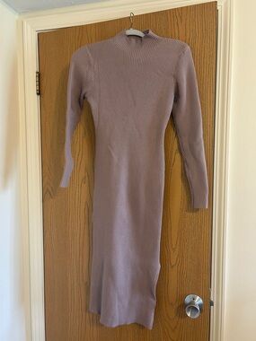 Ribbed Mock Neck Midi Dress - Lavender